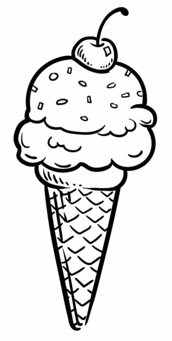 Página para colorir com casquinha de sorvete bonito dos desenhos