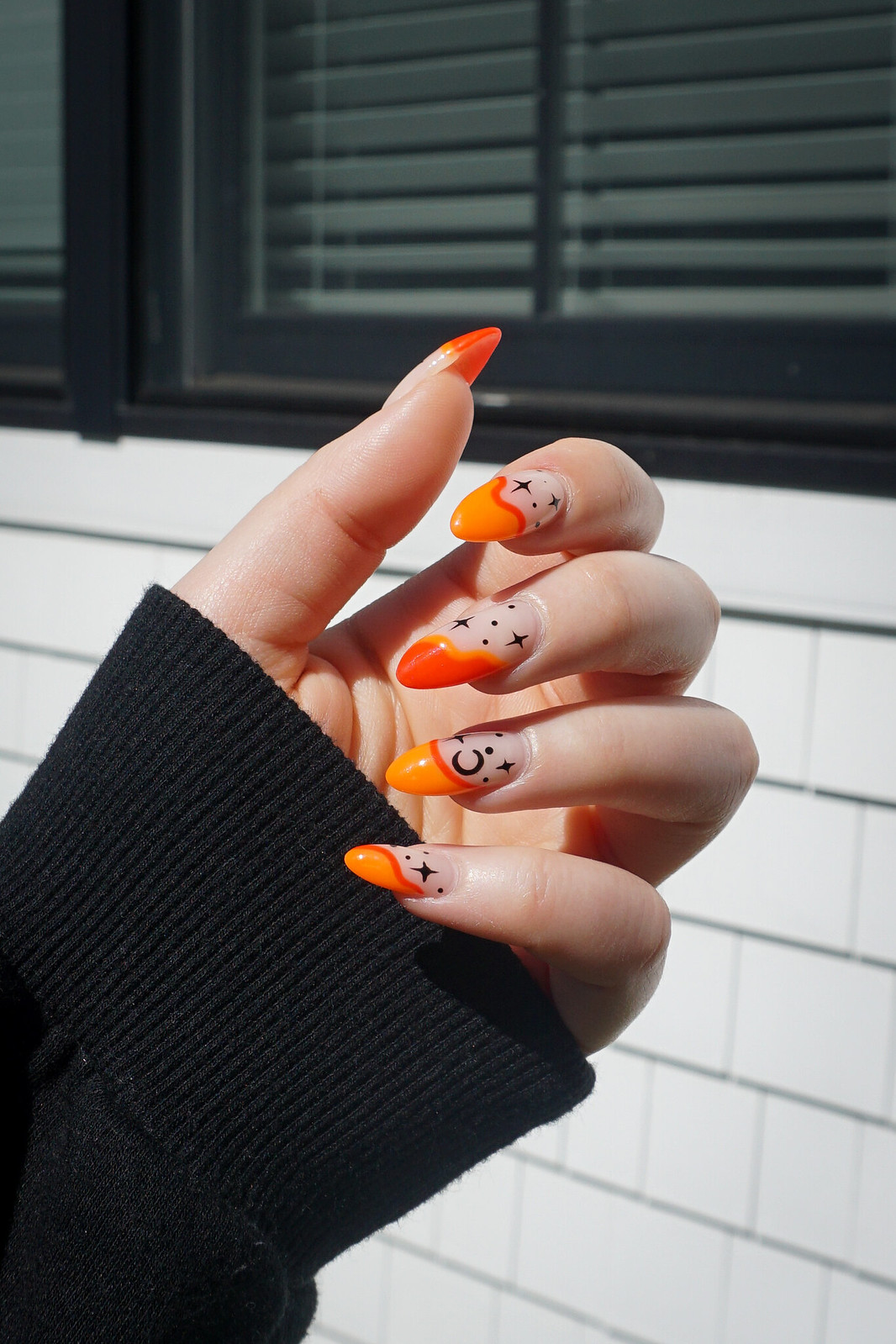 Neon Orange Decorated Nail