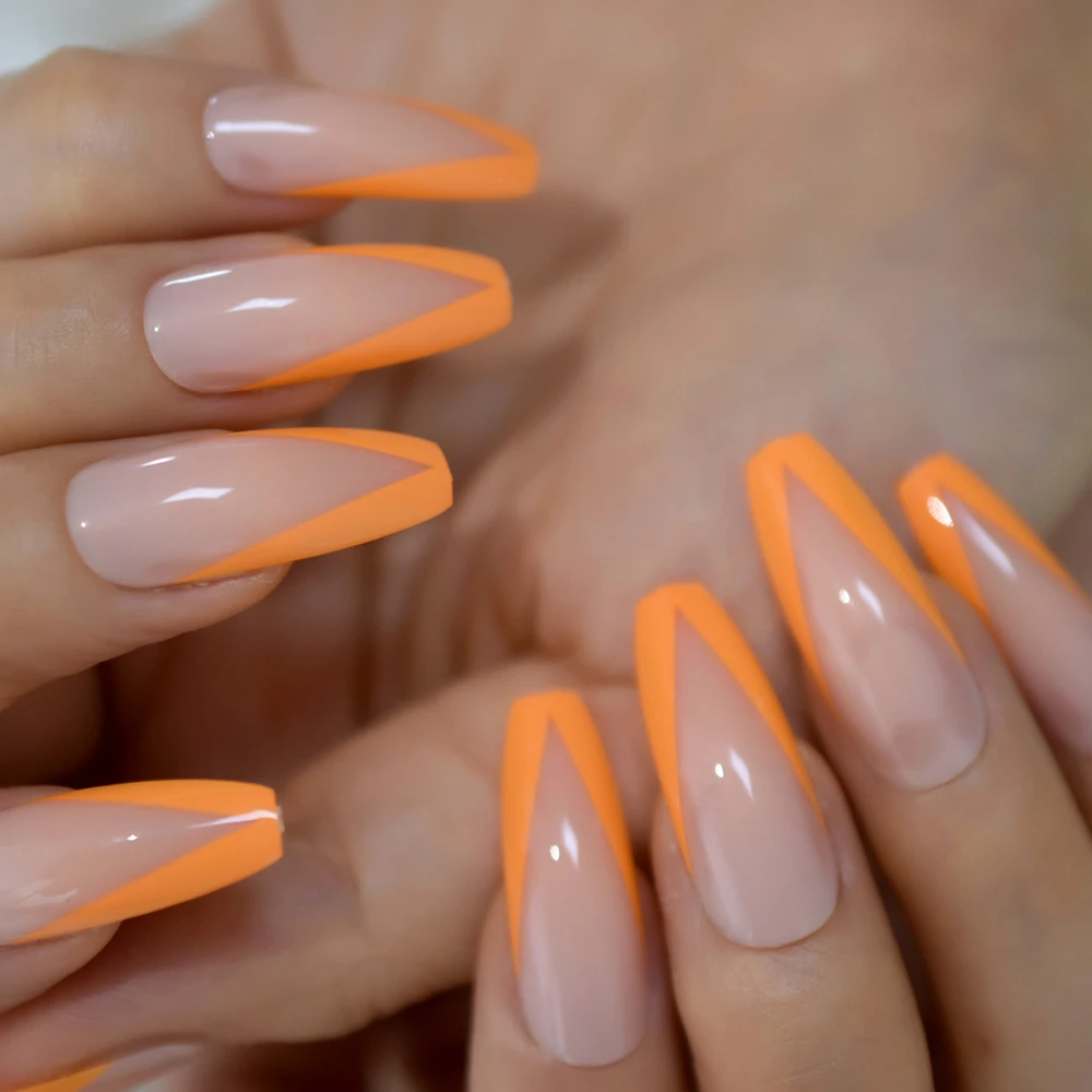 Neon Orange Decorated Nail