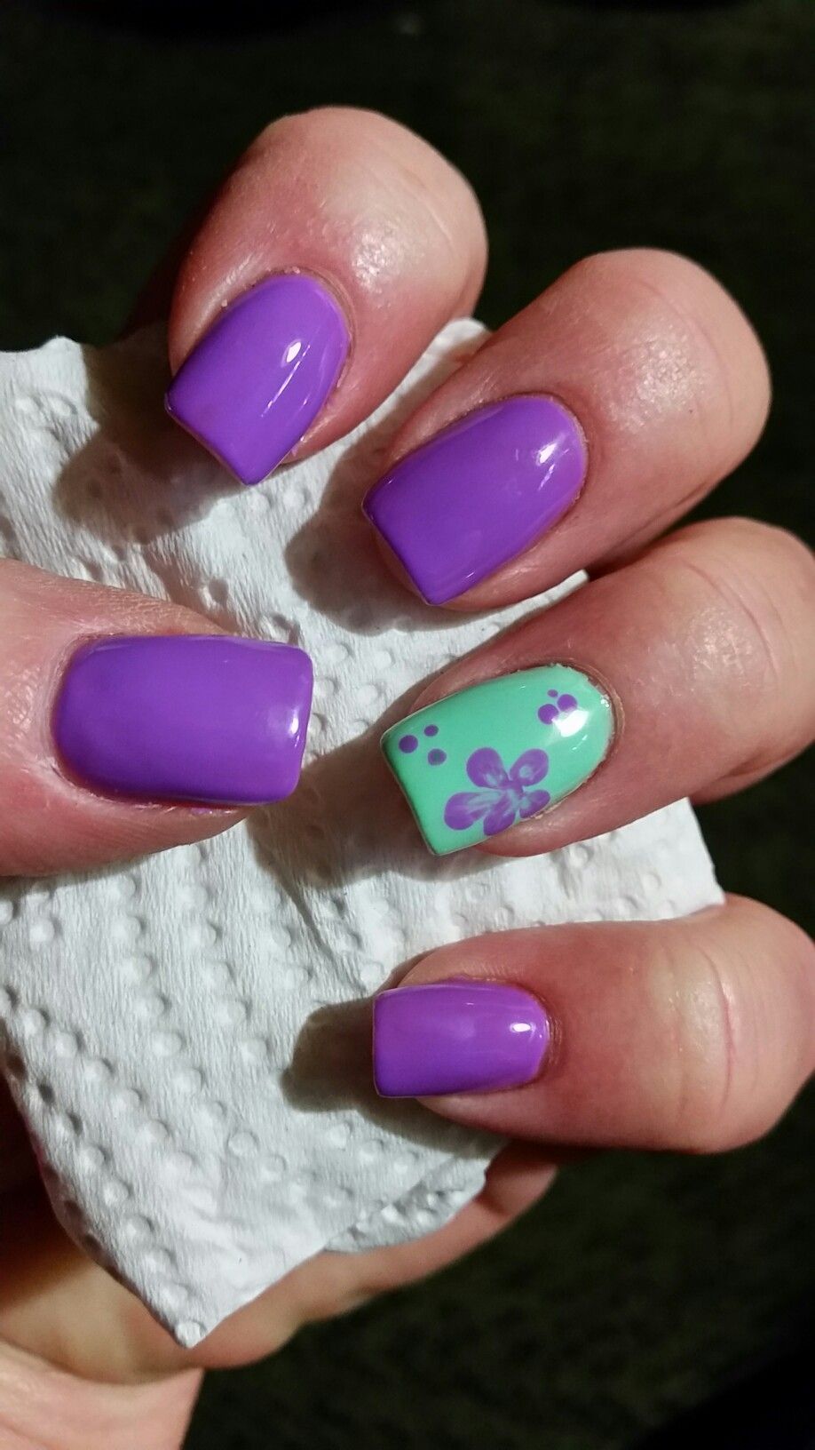 Lilac And Green Decorated Nail