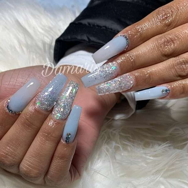 Light Blue Decorated Nail