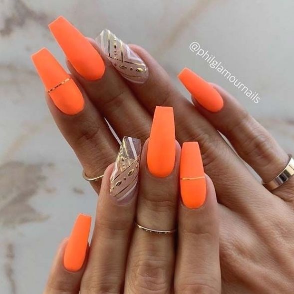 Orange Decorated Nail
