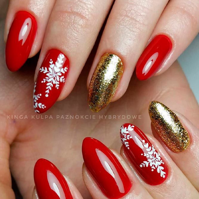 Red And Gold Decorated Nail