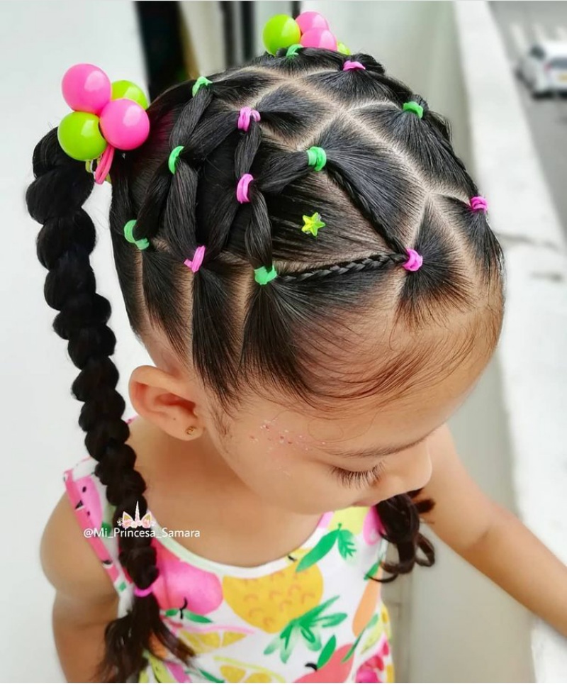 Penteado Infantil Fácil com Elásticos Coloridos  Easy Hairstyle with  Colorful Elastics for Girls 🌈🥰 