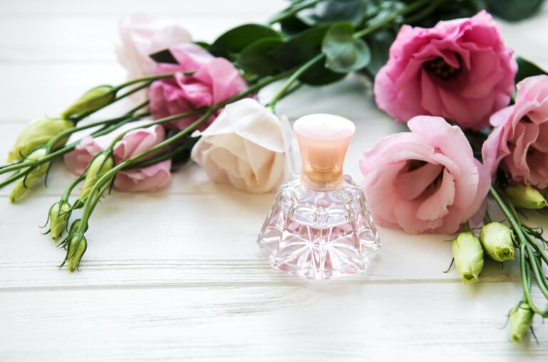 perfume bottles with flowers