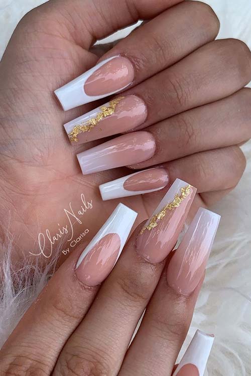 Decorated Nail White With Gold