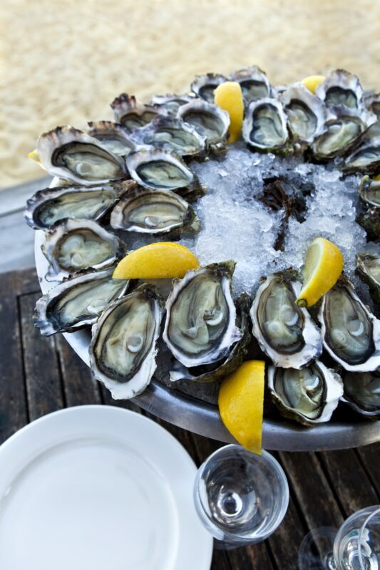 Plate of oysters in a French bistro