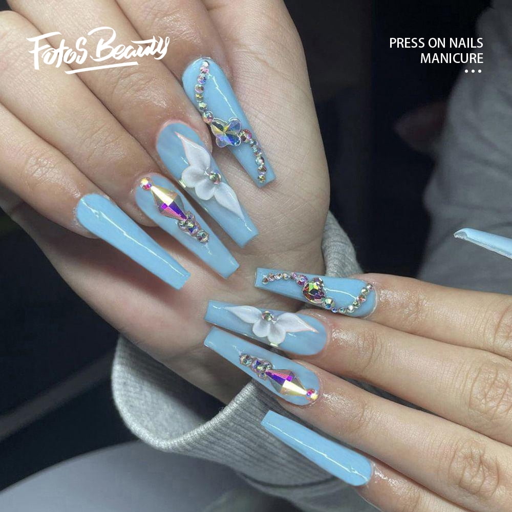 Nail Decorated With Light Blue