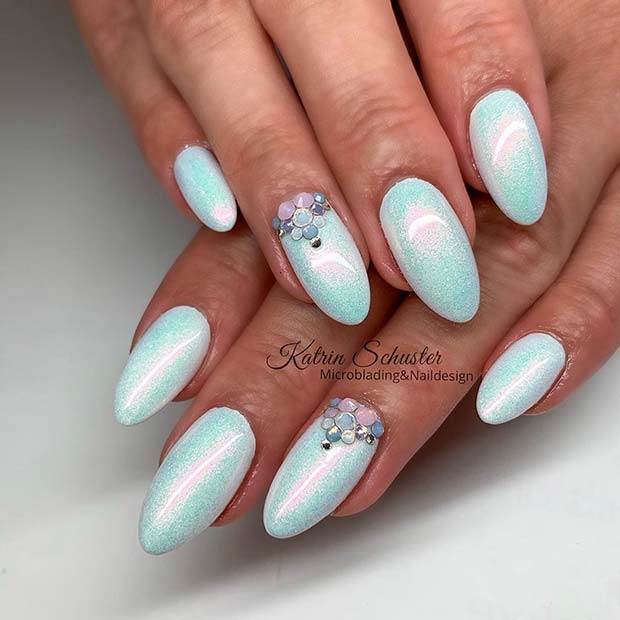 Nail Decorated With Light Blue