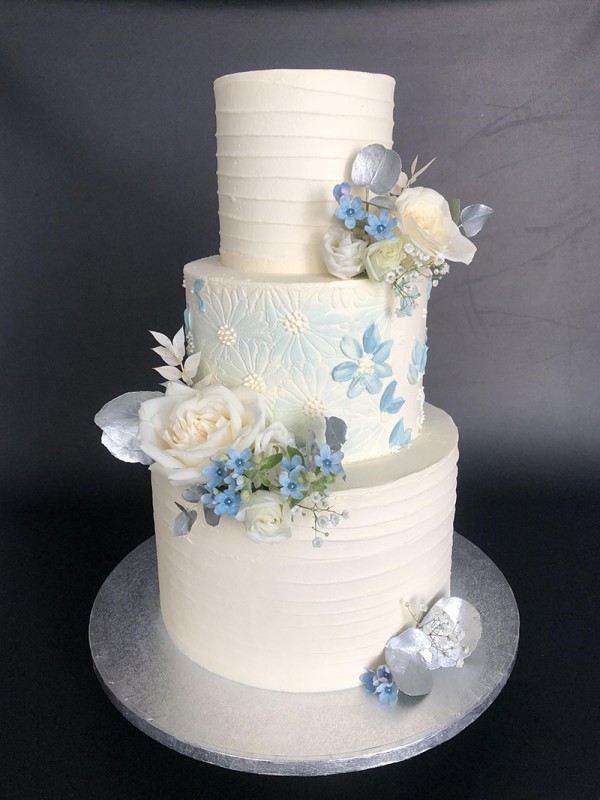 Blue and White Wedding Cake