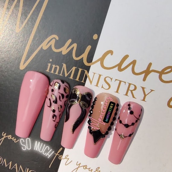 Black and Pink Decorated Nails