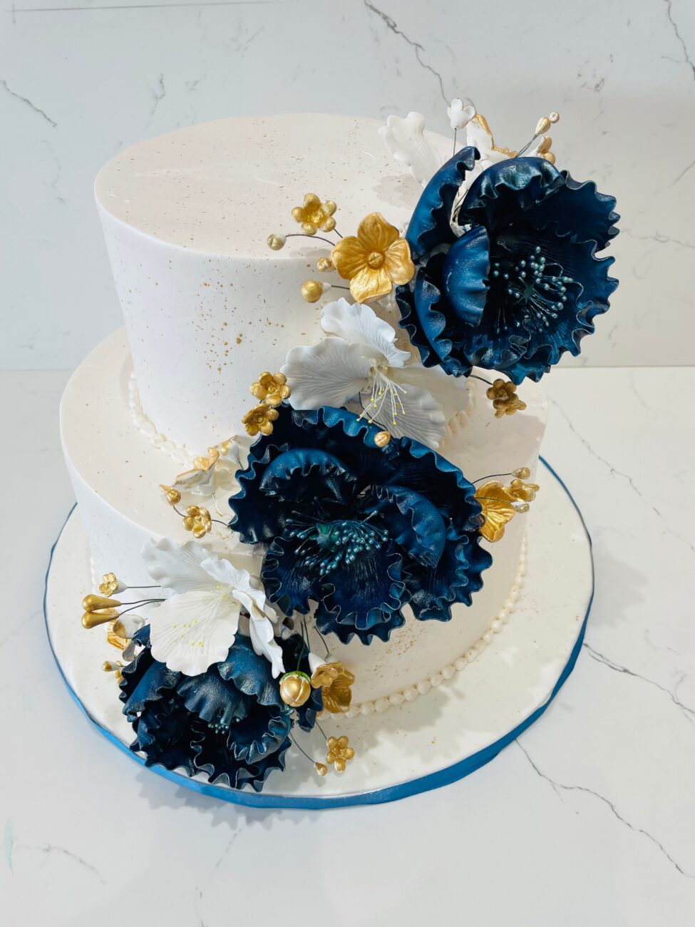 Blue and White Wedding Cake