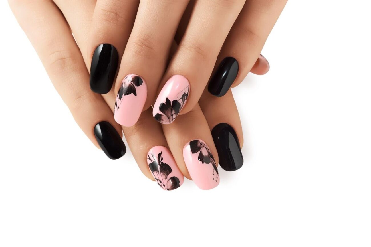 Black and Pink Decorated Nails