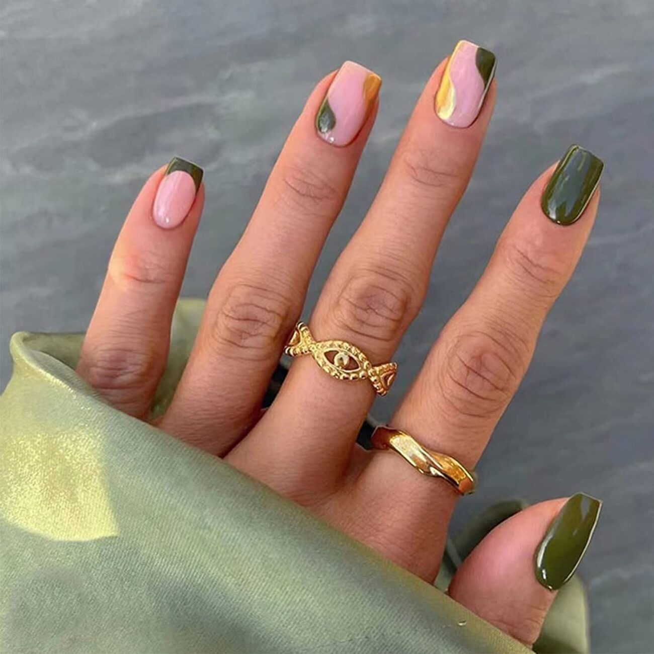 Military Green Decorated Nail