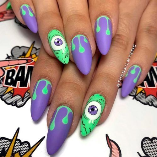 Lilac And Green Decorated Nail