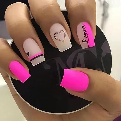 Black and Pink Decorated Nails