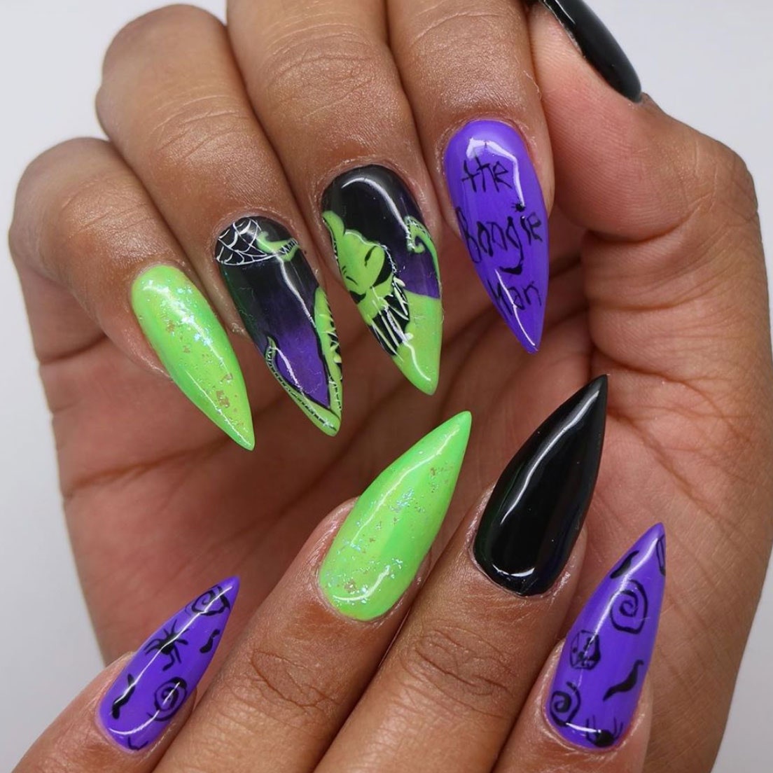 Lilac And Green Decorated Nail