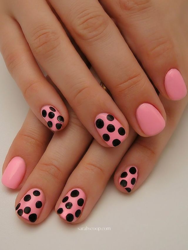 Black and Pink Decorated Nails