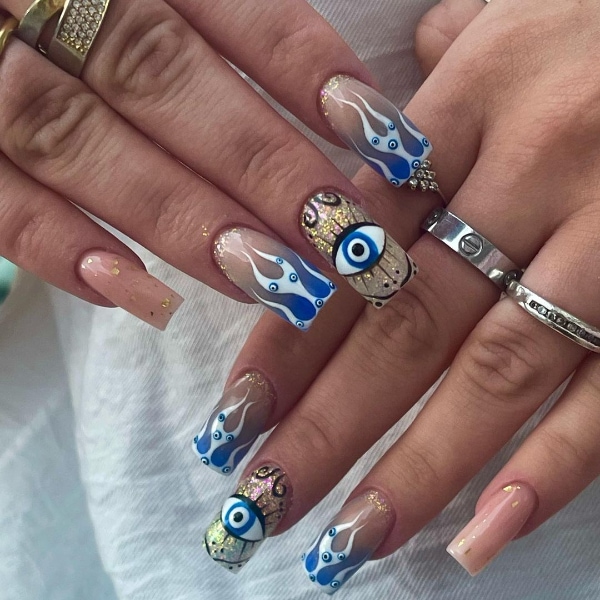 Greek Eye Decorated Nails