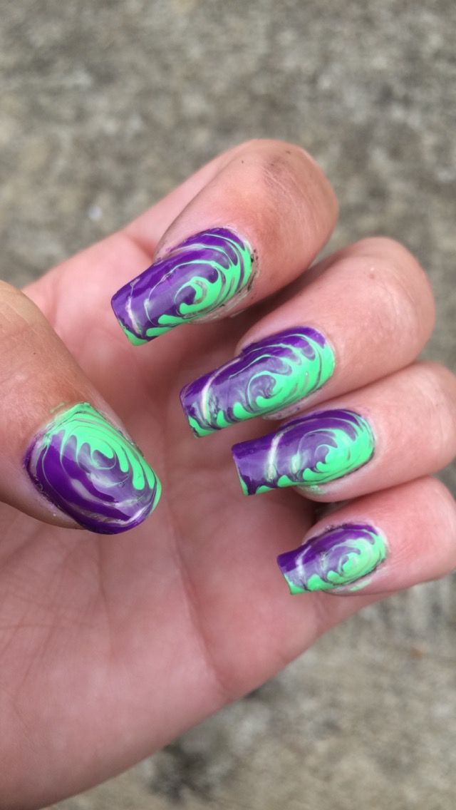 Lilac And Green Decorated Nail