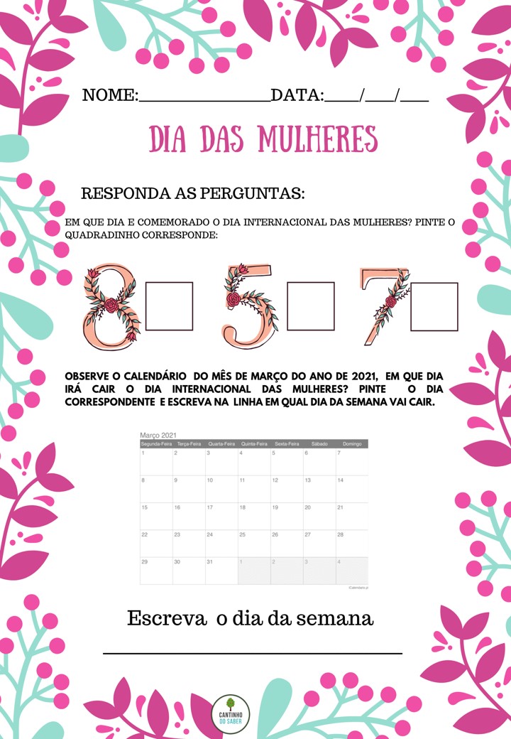 dia da mulher atividades