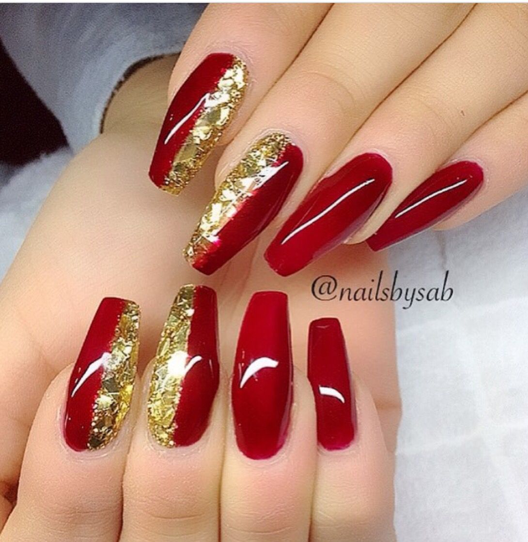 Red And Gold Decorated Nail