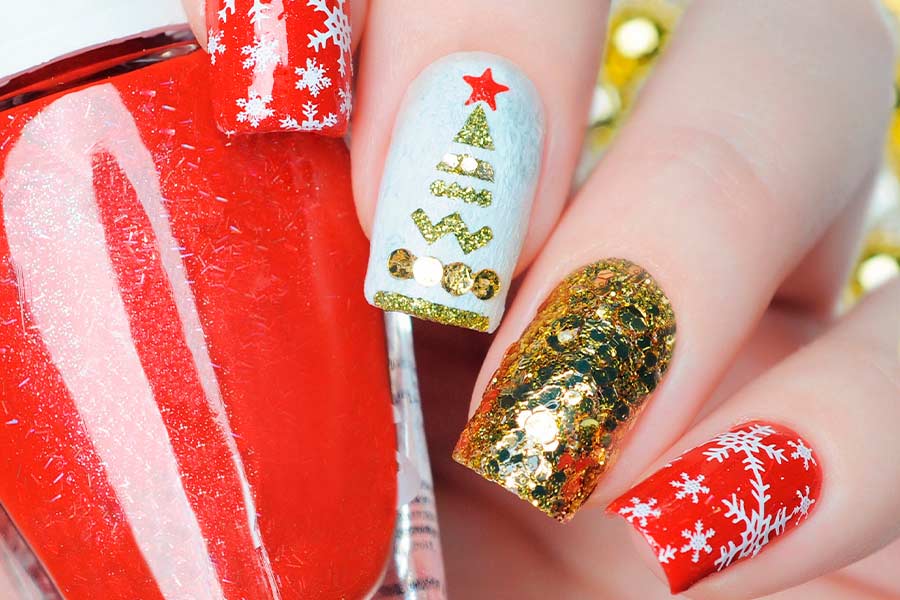 Red And Gold Decorated Nail