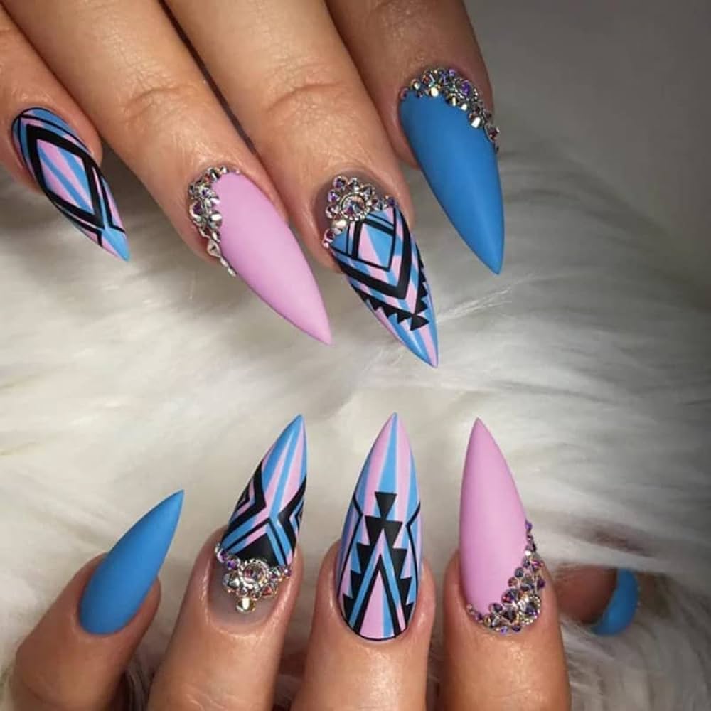 pink and blue nail art