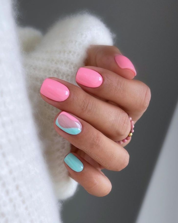 pink and blue nail art