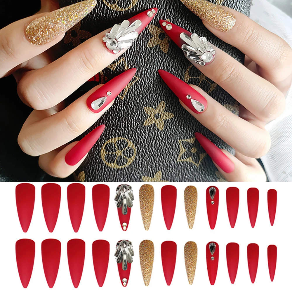 Red And Gold Decorated Nail