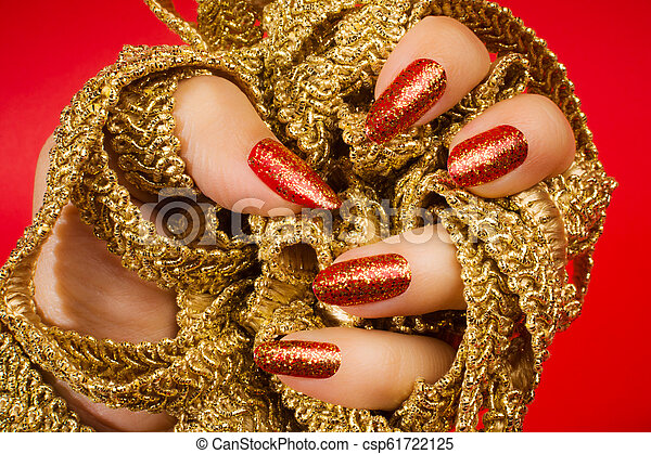 Red And Gold Decorated Nail