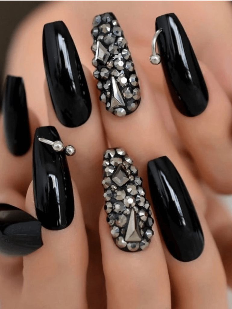 Black Decorated Nail