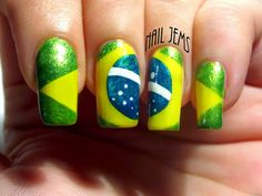 Brazil Flag Decorated Nail