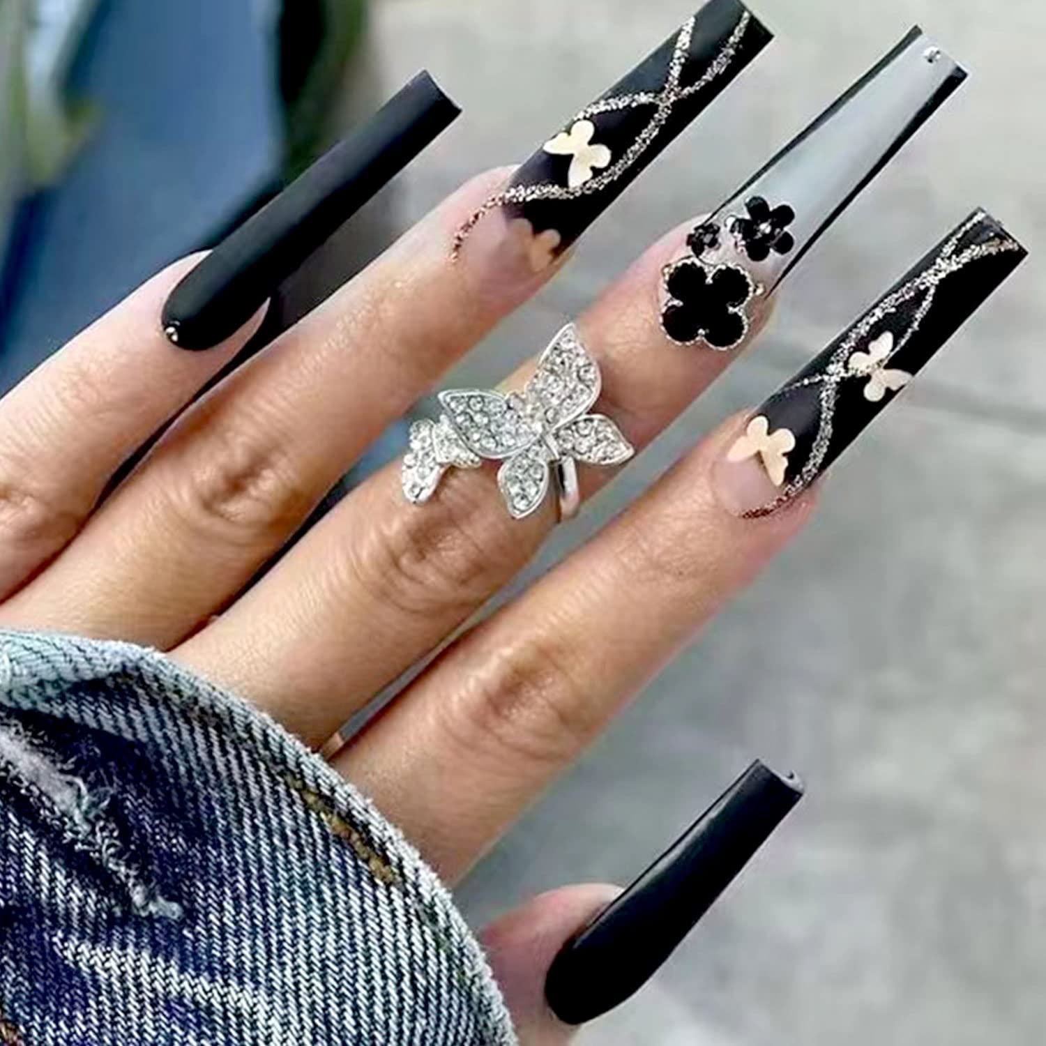 Black Decorated Nail