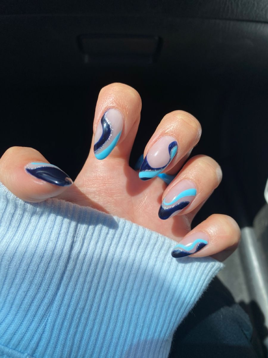 Navy Blue Decorated Nail