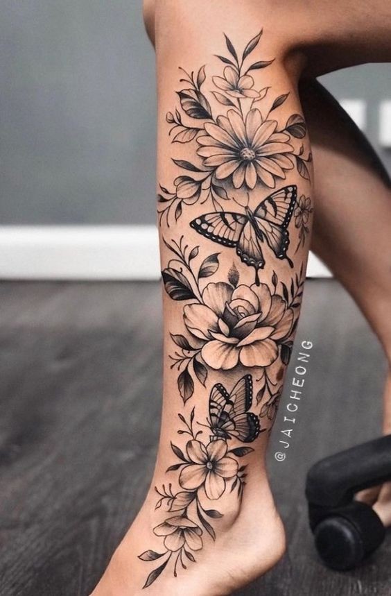 tatuagem feminina panturrilha