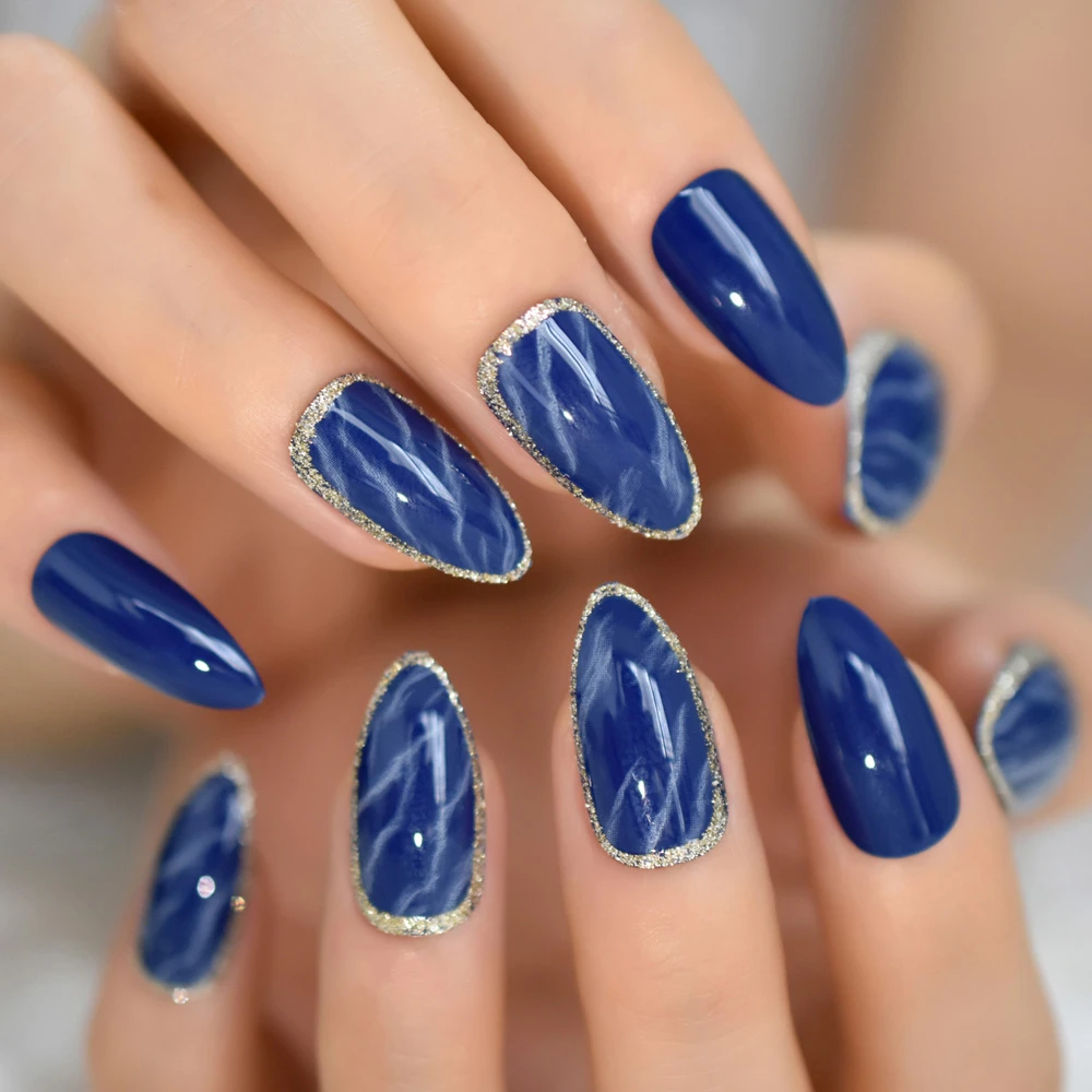 Navy Blue Decorated Nail