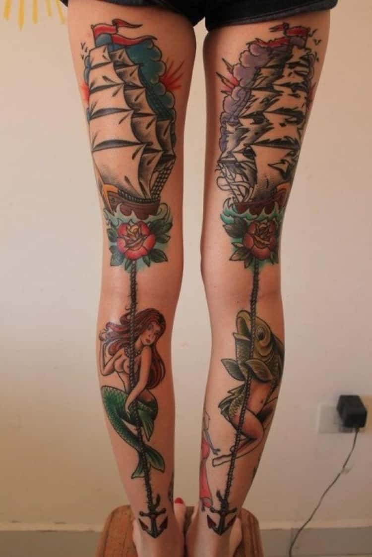 female calf tattoo