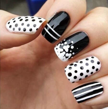 Black and White Decorated Nail