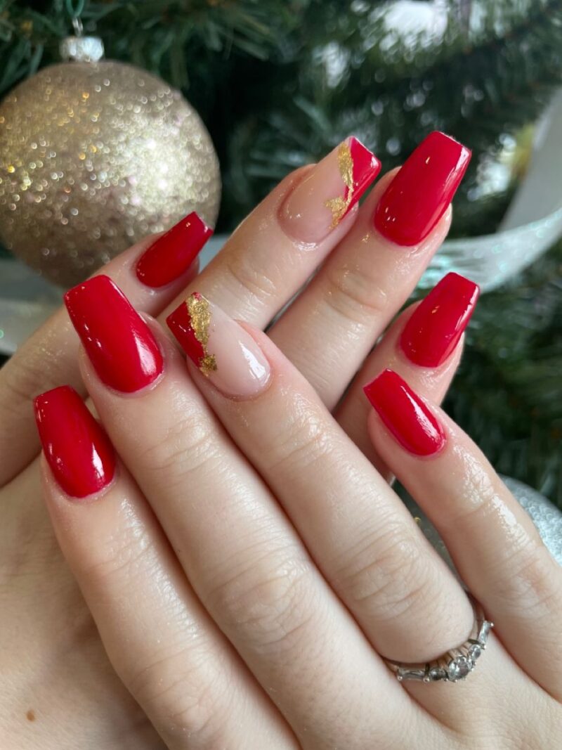 Red And Gold Decorated Nail