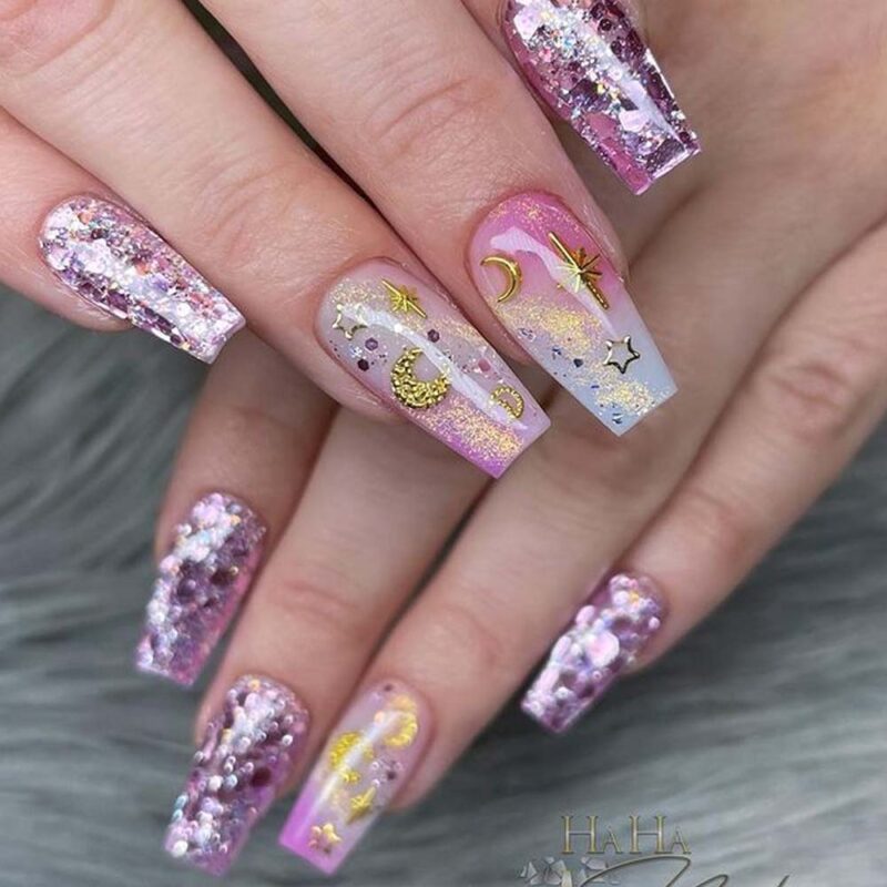 Encapsulated Pink Decorated Nail