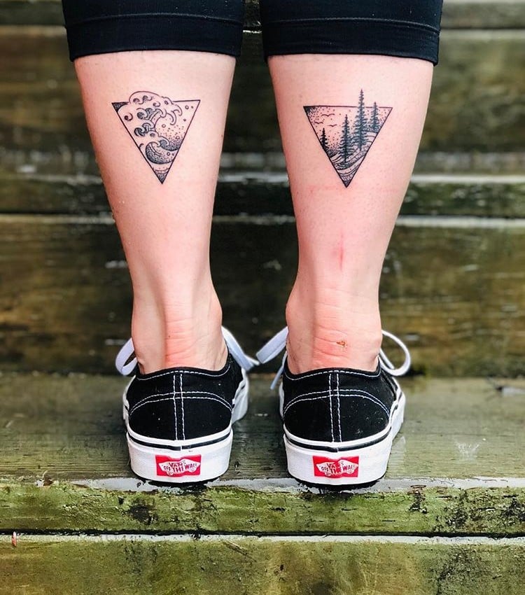 female calf tattoo