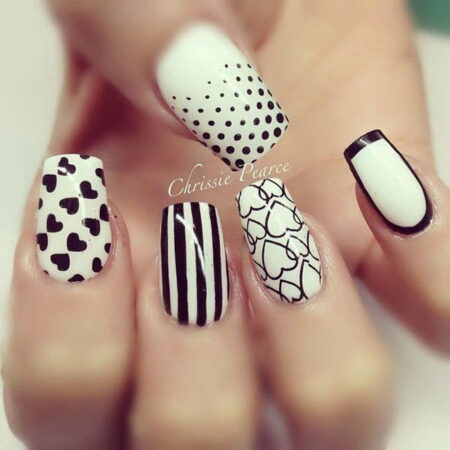 Black and White Decorated Nail