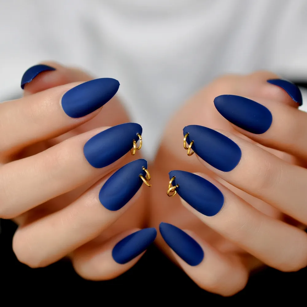 Navy Blue Decorated Nail