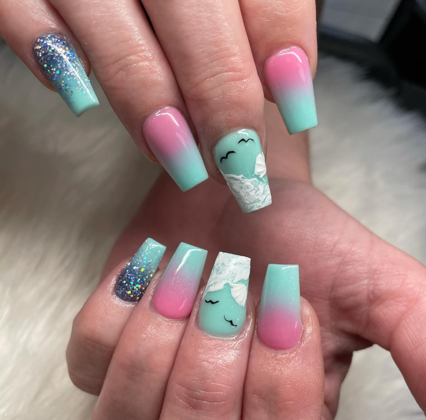 pink and blue nail art