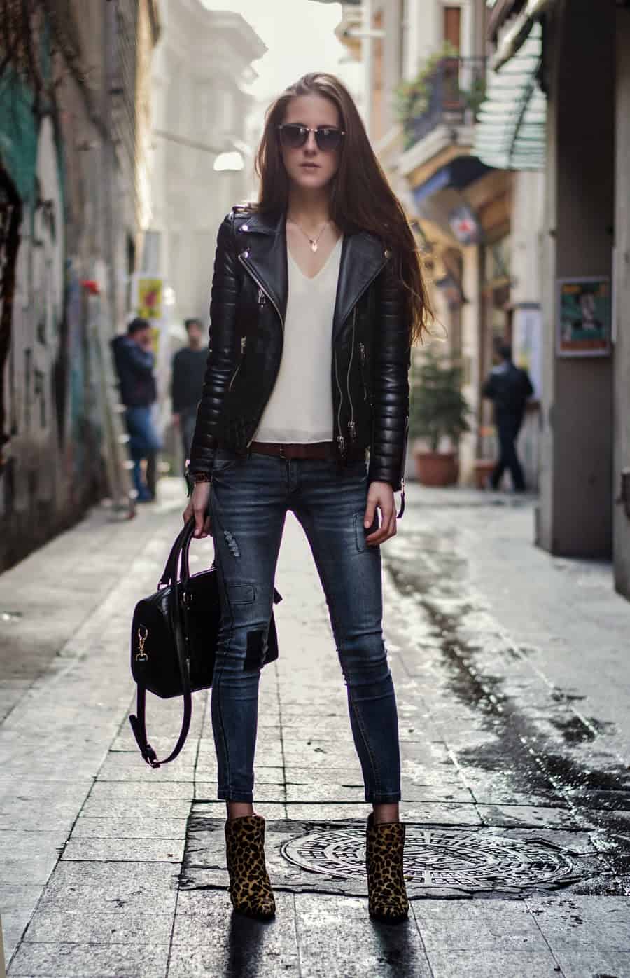 Fashion Look with Female leather jacket