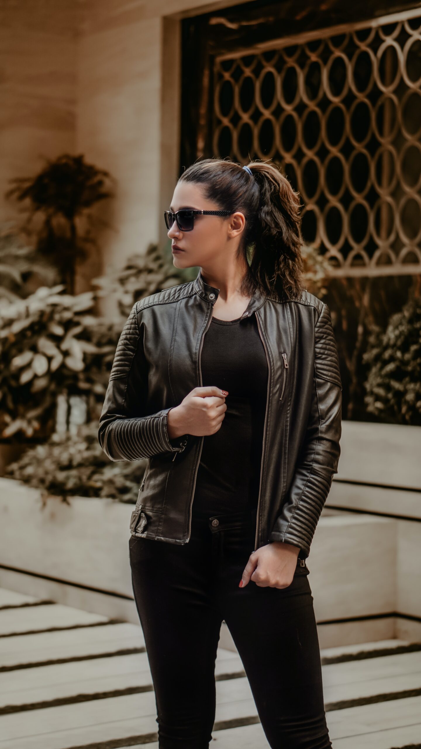 Fashion Look with Female leather jacket