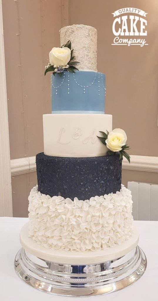 Blue and White Wedding Cake