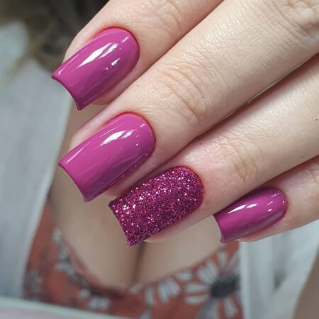 Unha Rosa com Glitter