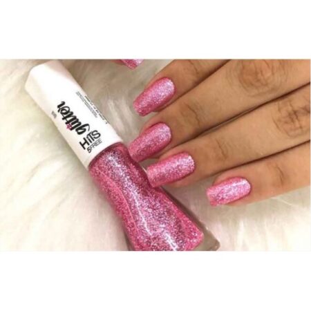 Unha Rosa com Glitter